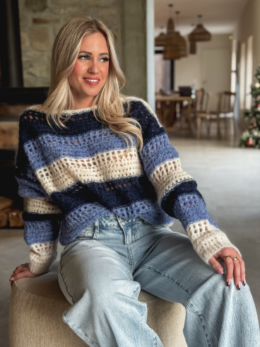 Pull ligné Lorana - Bleu/Ecru Pull ligné Lorana - Bleu/Ecru