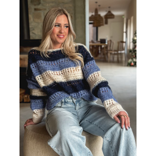 Pull ligné Lorana - Bleu/Ecru