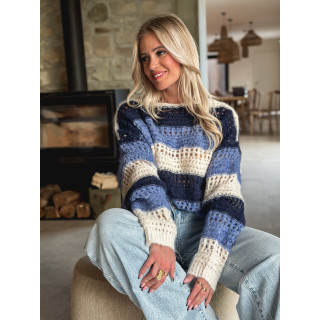Pull ligné Lorana - Bleu/Ecru