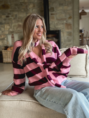 Gilet ligné Lorinna - Rose