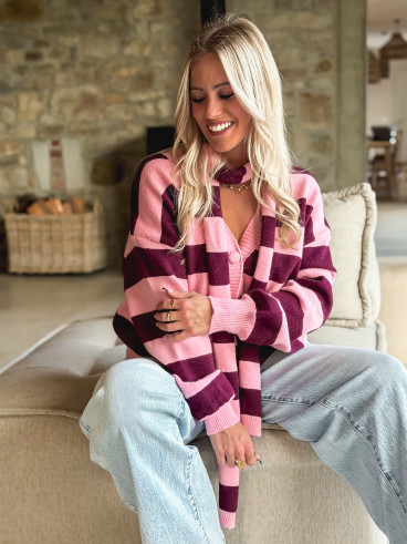 Gilet ligné Lorinna - Rose