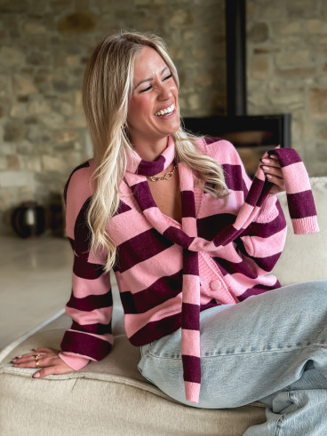 Gilet ligné Lorinna - Rose