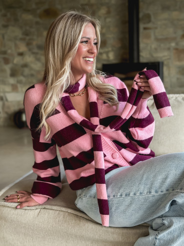 Gilet ligné Lorinna - Rose