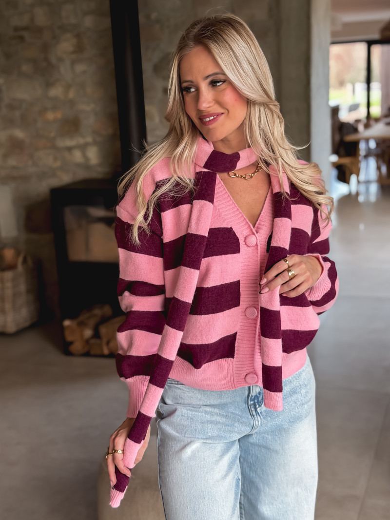 Gilet ligné Lorinna - Rose