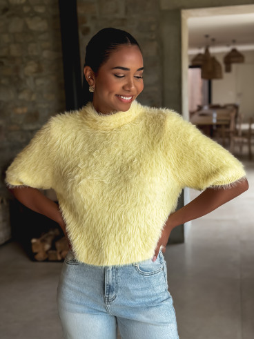 Pull fausse fourrure Kellie - Jaune