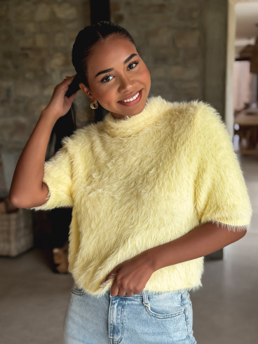 Pull fausse fourrure Kellie - Jaune