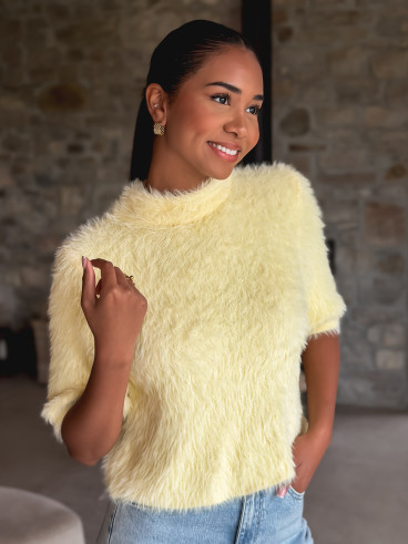 Pull fausse fourrure Kellie - Jaune
