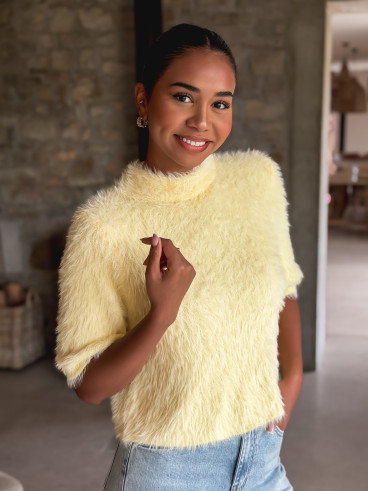 Pull fausse fourrure Kellie - Jaune