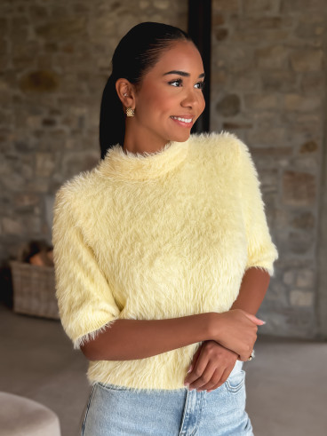 Pull fausse fourrure Kellie - Jaune