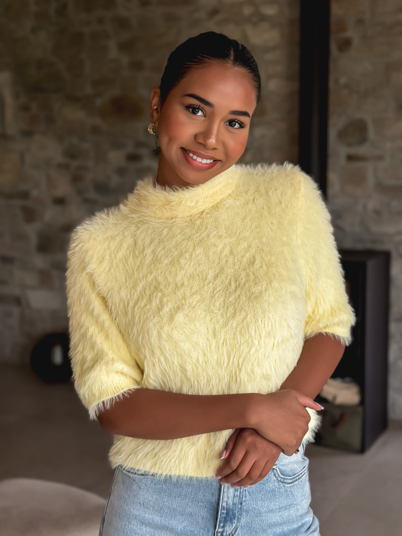 Pull fausse fourrure Kellie - Jaune