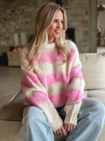 Pull ligné Manolla - Ecru/Rose