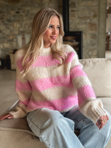 Pull ligné Manolla - Ecru/Rose