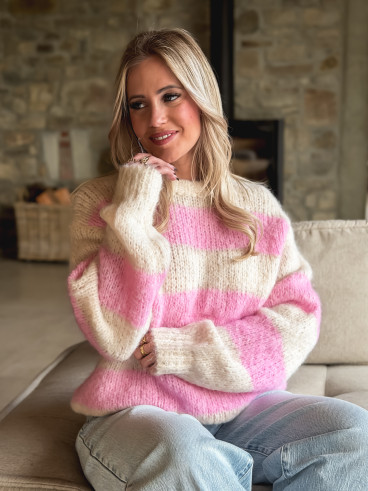Pull ligné Manolla - Ecru/Rose