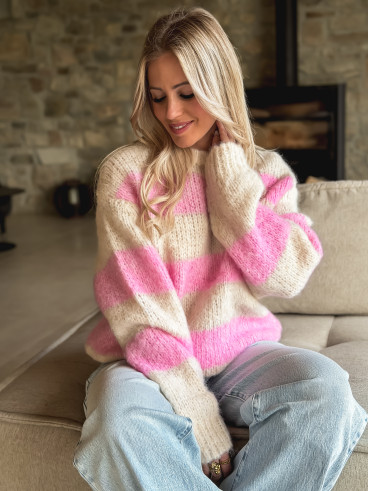 Pull ligné Manolla - Ecru/Rose