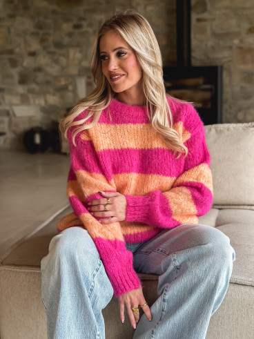 Pull ligné Manolla - Fuchsia/Orange