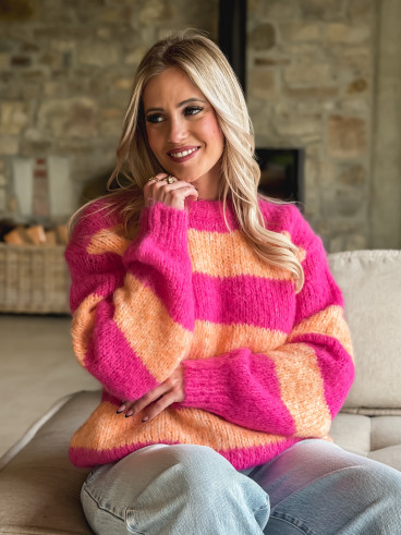 Pull ligné Manolla - Fuchsia/Orange
