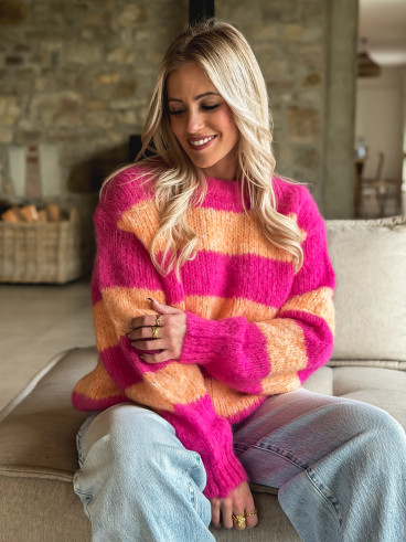 Pull ligné Manolla - Fuchsia/Orange