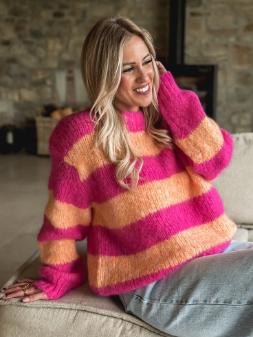 Pull ligné Manolla - Fuchsia/Orange