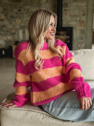 Pull ligné Manolla - Fuchsia/Orange
