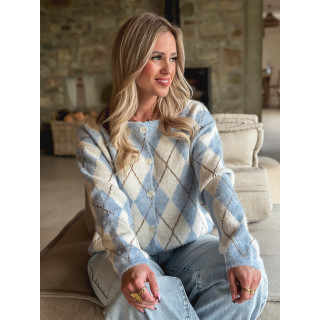 Gilet à motifs Téanna - Ecru/Bleu ciel