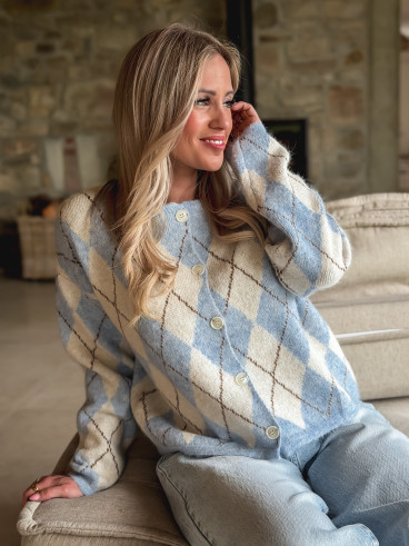 Gilet à motifs Téanna - Ecru/Bleu ciel