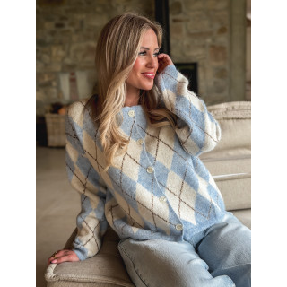 Gilet à motifs Téanna - Ecru/Bleu ciel