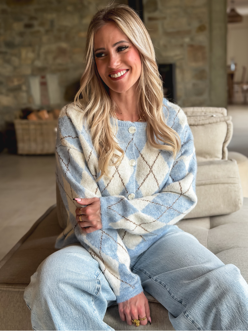 Gilet à motifs Téanna - Ecru/Bleu ciel