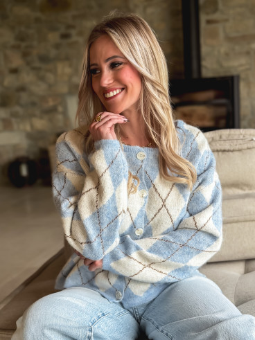 Gilet à motifs Téanna - Ecru/Bleu ciel