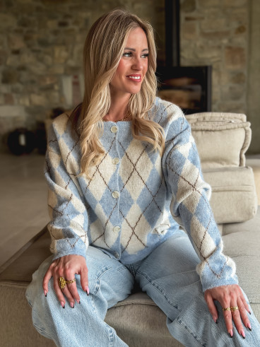 Gilet à motifs Téanna - Ecru/Bleu ciel