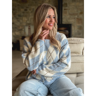 Gilet à motifs Téanna - Ecru/Bleu ciel