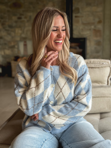 Gilet à motifs Téanna - Ecru/Bleu ciel