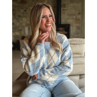 Gilet à motifs Téanna - Ecru/Bleu ciel