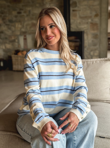 Pull ligné Erinna - Blanc/Bleu
