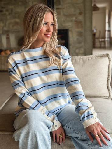 Pull ligné Erinna - Blanc/Bleu