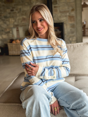 Pull ligné Erinna - Blanc/Bleu