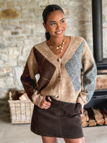Gilet à motifs Kléane - Beige/Gris