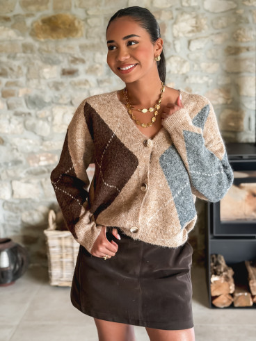 Gilet à motifs Kléane - Beige/Gris
