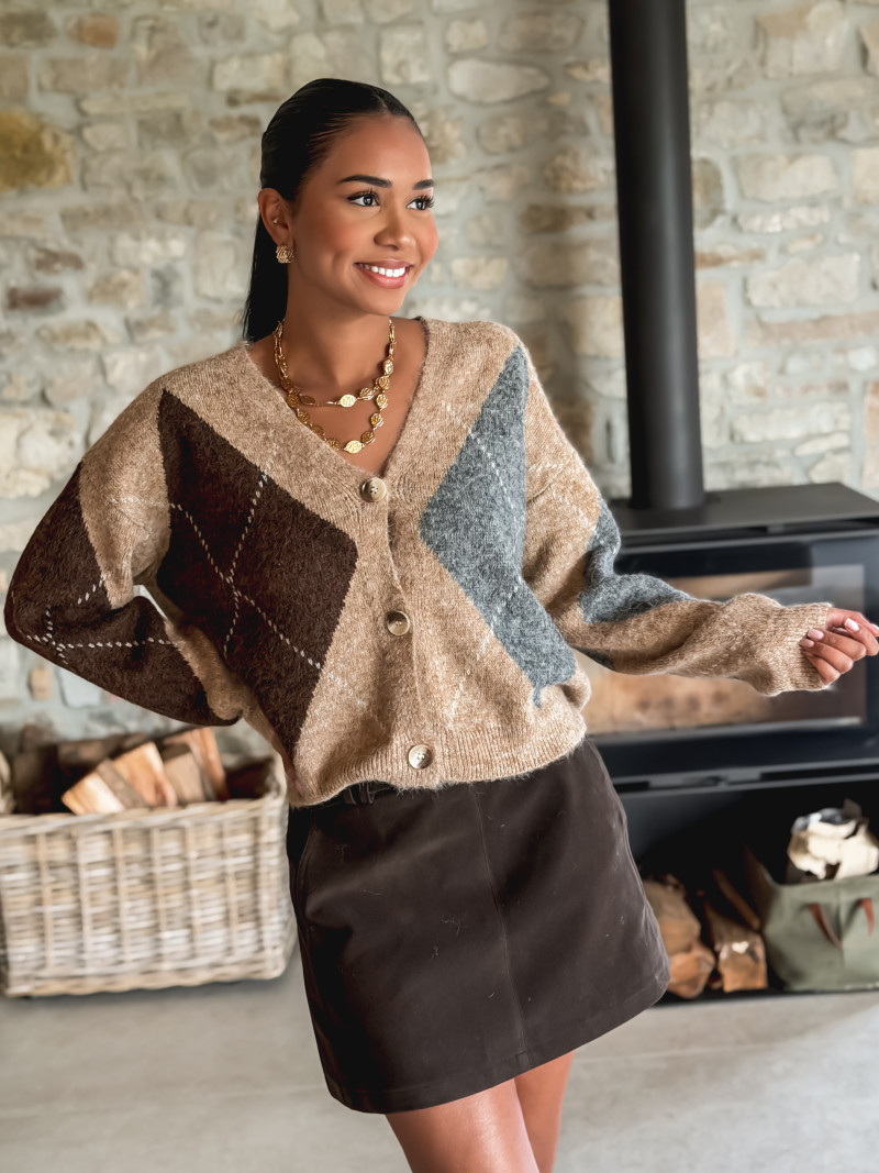 Gilet à motifs Kléane - Beige/Gris