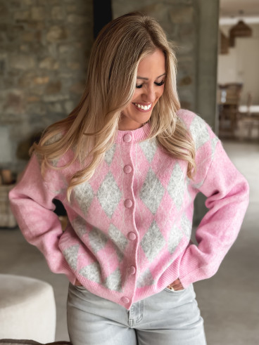 Gilet à motifs Régie - Rose/Gris