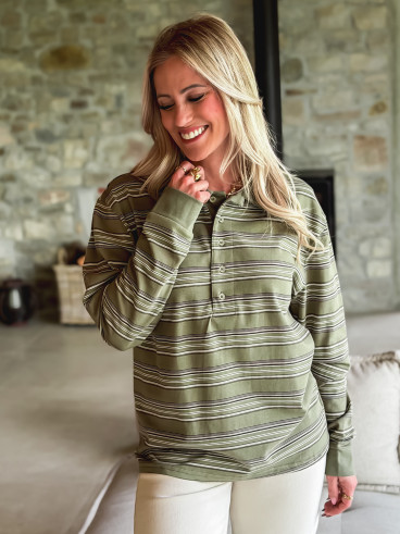 Polo ligné Nolwenn - Kaki