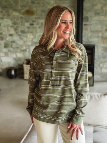 Polo ligné Nolwenn - Kaki Polo ligné Nolwenn - Kaki