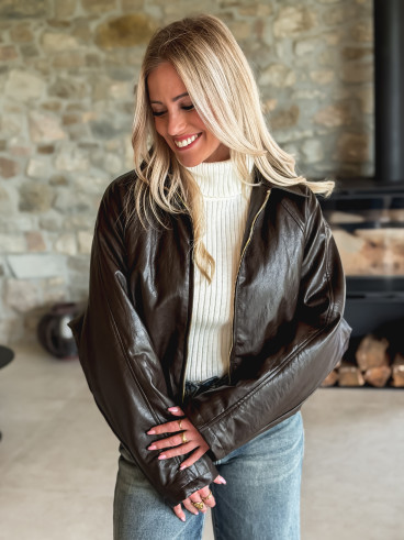 Veste en simili Aneline - Chocolat Veste en simili Aneline - Chocolat