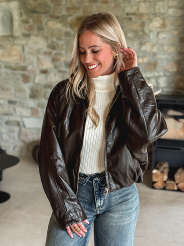 Veste en simili Aneline - Chocolat Veste en simili Aneline - Chocolat
