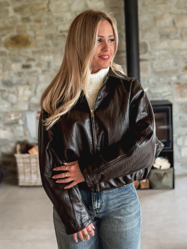 Veste en simili Aneline - Chocolat Veste en simili Aneline - Chocolat