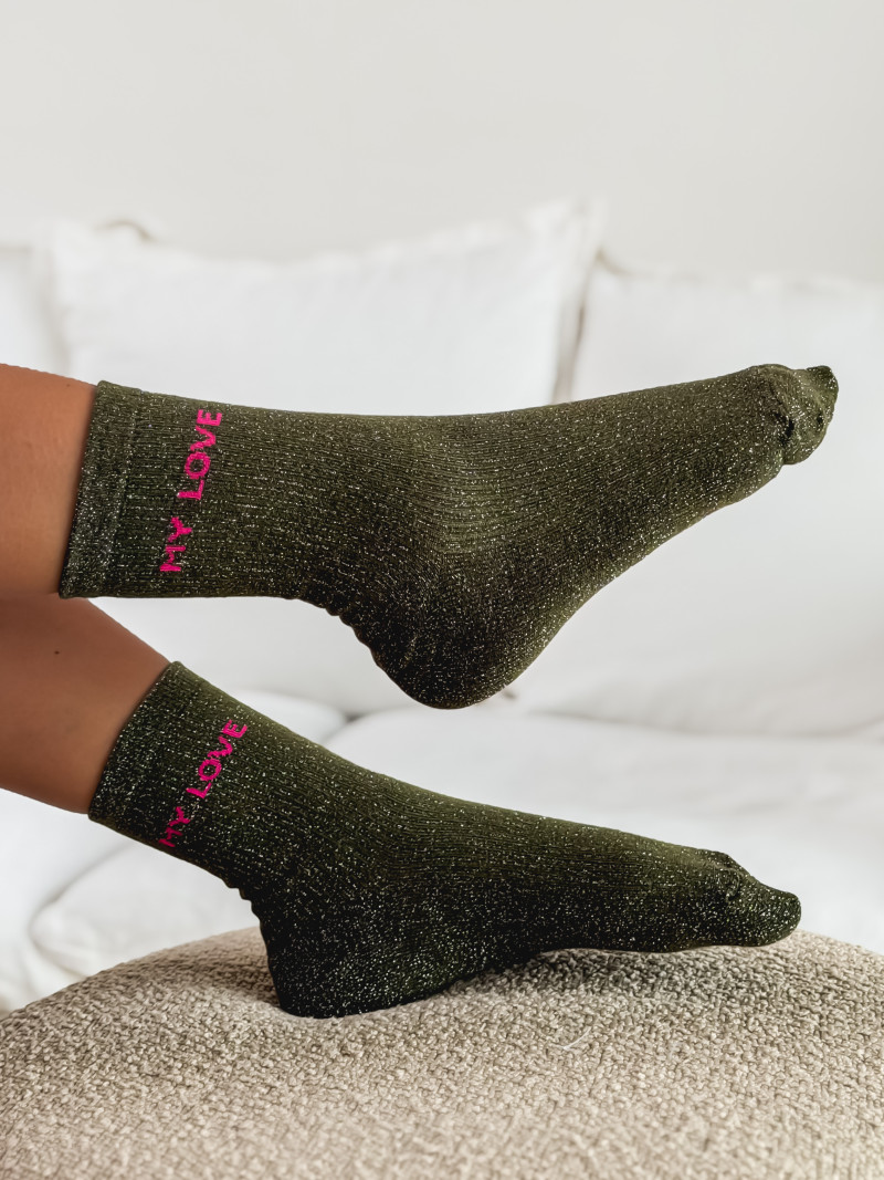 Chaussettes " My love " - Kaki