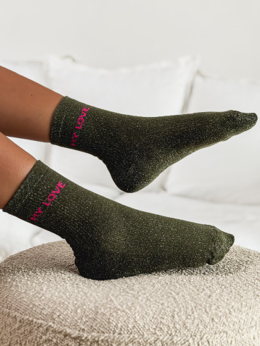 Chaussettes " My love " - Kaki