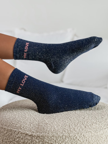 Chaussettes " My love " - Bleu marine