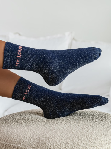Chaussettes " My love " - Bleu marine