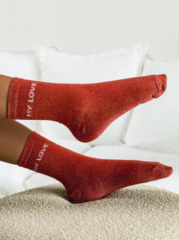 Chaussettes " My love " - Terracotta