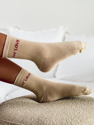 Chaussettes " My love " - Beige
